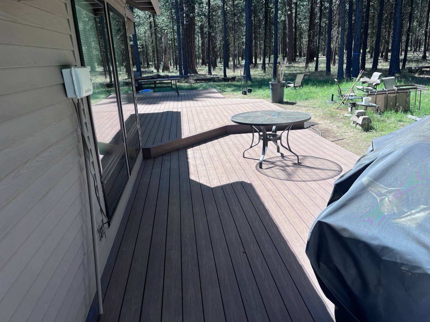 Deck view from the house toward the ponderosa pines